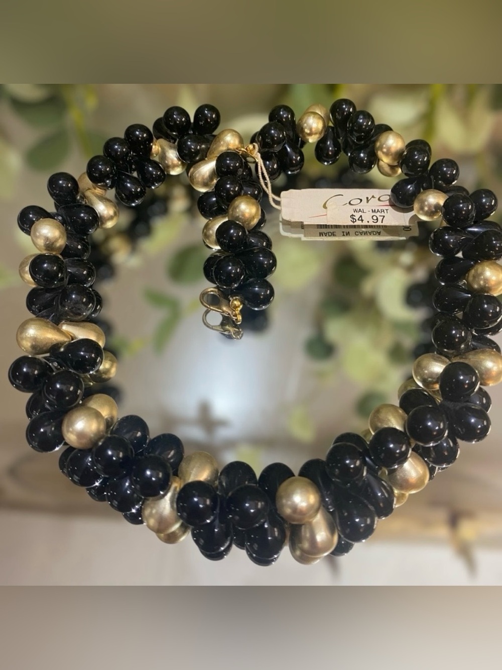 Vintage NWT Coro Black Gold Beaded Cluster Necklace Original Tag